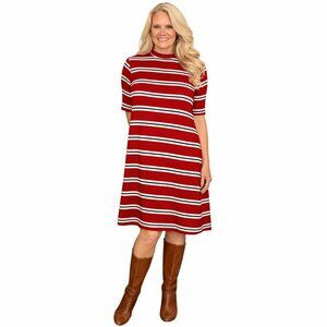 Red Dress with Navy & White Stripes